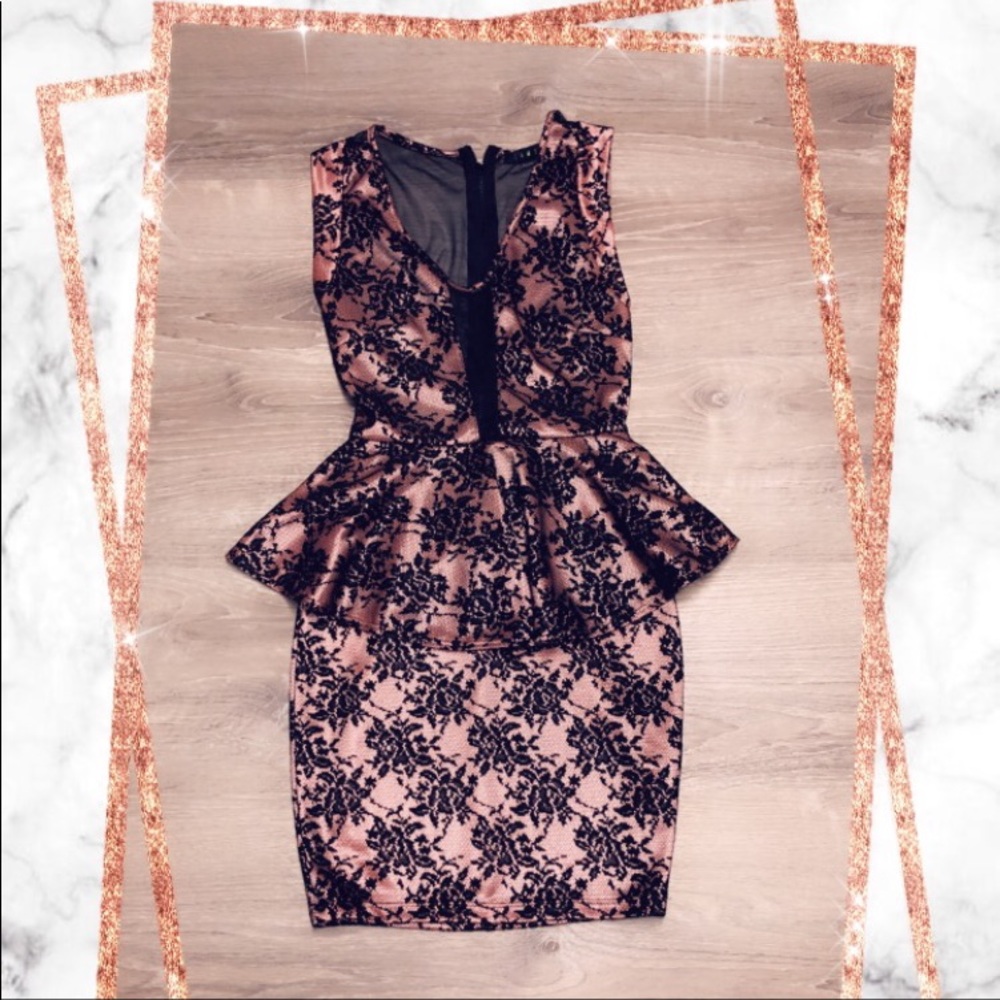 Black and pink peplum dress